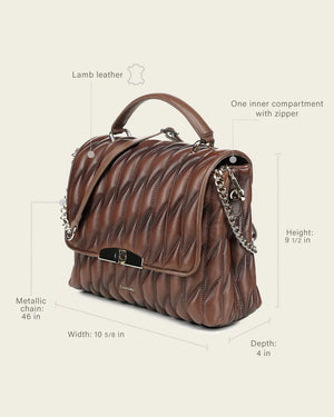 Cuadra Women's Lamb Leather Shoulder Bag, Brown