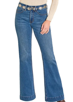 Rock & Roll Women's Flawless Fit High-Rise Boot Stitch Trouser Jeans, Blue