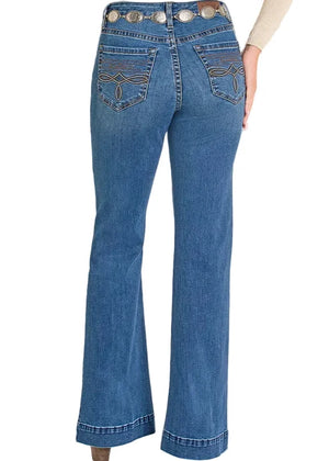 Rock & Roll Women's Flawless Fit High-Rise Boot Stitch Trouser Jeans, Blue