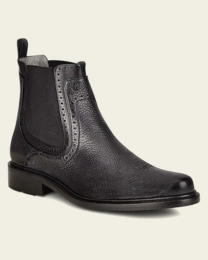 Cuadra Men's Deer Leather Round Toe Chelsea Dress Boot, Black