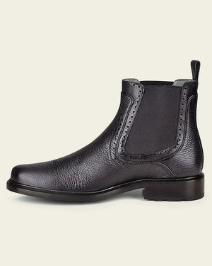 Cuadra Men's Deer Leather Round Toe Chelsea Dress Boot, Black