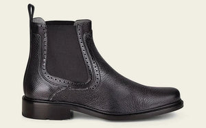 Cuadra Men's Deer Leather Round Toe Chelsea Dress Boot, Black