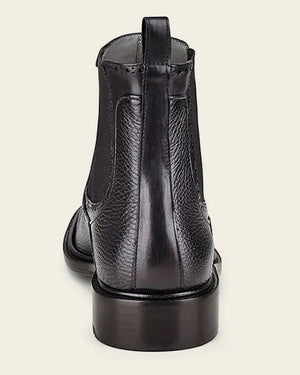 Cuadra Men's Deer Leather Round Toe Chelsea Dress Boot, Black