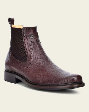 Cuadra Men's Deer Leather Round Toe Chelsea Dress Boot, Brown