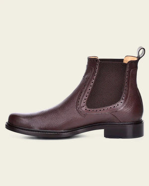 Cuadra Men's Deer Leather Round Toe Chelsea Dress Boot, Brown
