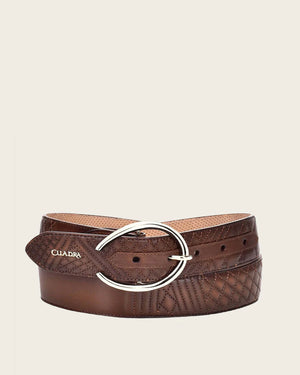 Cuadra Women's Casual Embroidered Leather Belt, Brown/Honey