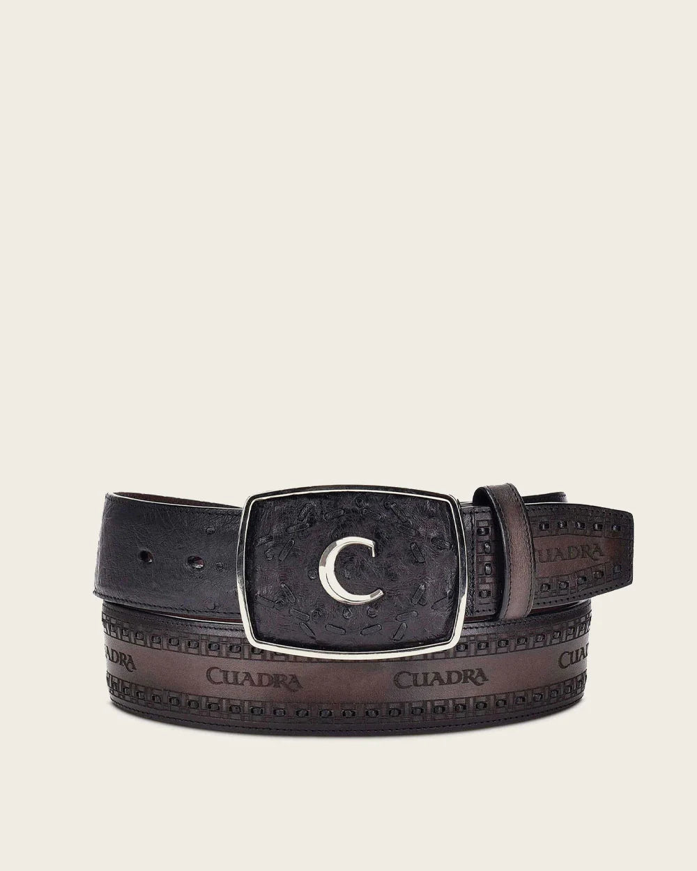 Cuadra Men's Ostrich Laser & Woven Belt, Black