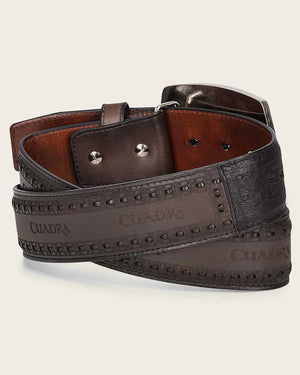 Cuadra Men's Ostrich Laser & Woven Belt, Black