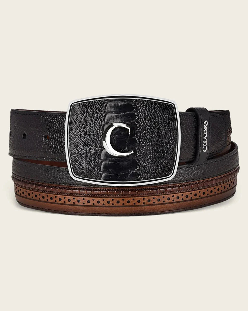 Cuadra Men's Ostrich Leg Leather Belt, Black