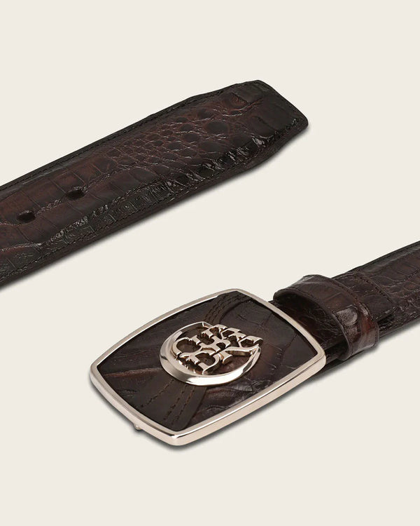 Cuadra Men's Caiman Belly Leather Belt, Arauco Chocolate - Mora's