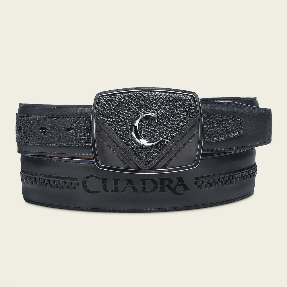 Cuadra Men's Deer Leather Belt, Black