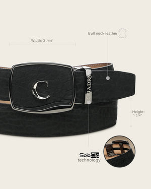 Cuadra Men’s Bull Neck Leather Ratchet Belt, Black