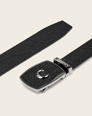 Cuadra Men’s Bull Neck Leather Ratchet Belt, Black