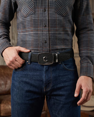 Cuadra Men’s Bull Neck Leather Ratchet Belt, Black