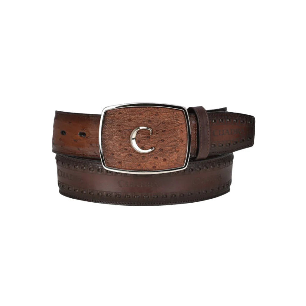 Cuadra Men's Ostrich Leather Belt, Moroni Chestnut