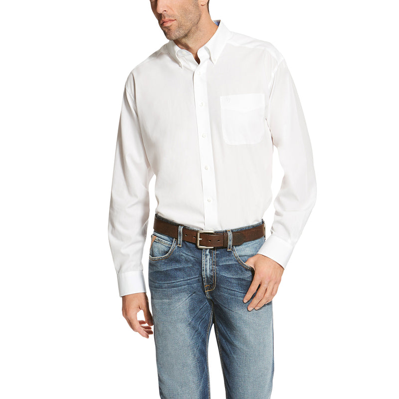 Ariat Men’s Wrinkle Free Solid Classic Fit Long Sleeve Shirt, White