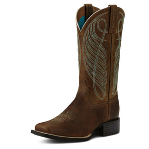 Ariat Women's Round Up Wide Square Toe Western Boot, Powder Brown