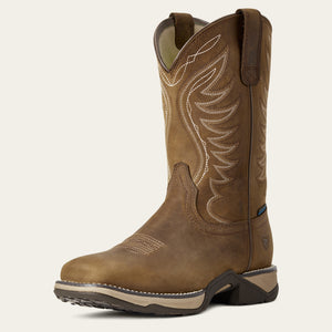Ariat Women's Anthem Waterproof Square Toe Western Boot, Distressed Brown