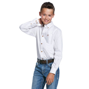 Ariat Youth Solid Twill Classic Fit Long Sleeve Shirt, White