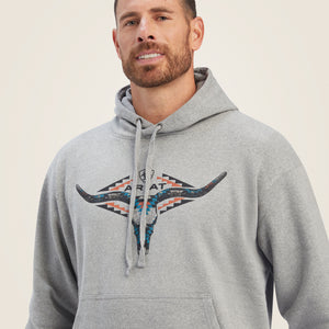 Ariat Men's Horns Southwest Hoodie, Medium Grey Heather