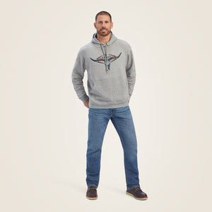 Ariat Men's Horns Southwest Hoodie, Medium Grey Heather