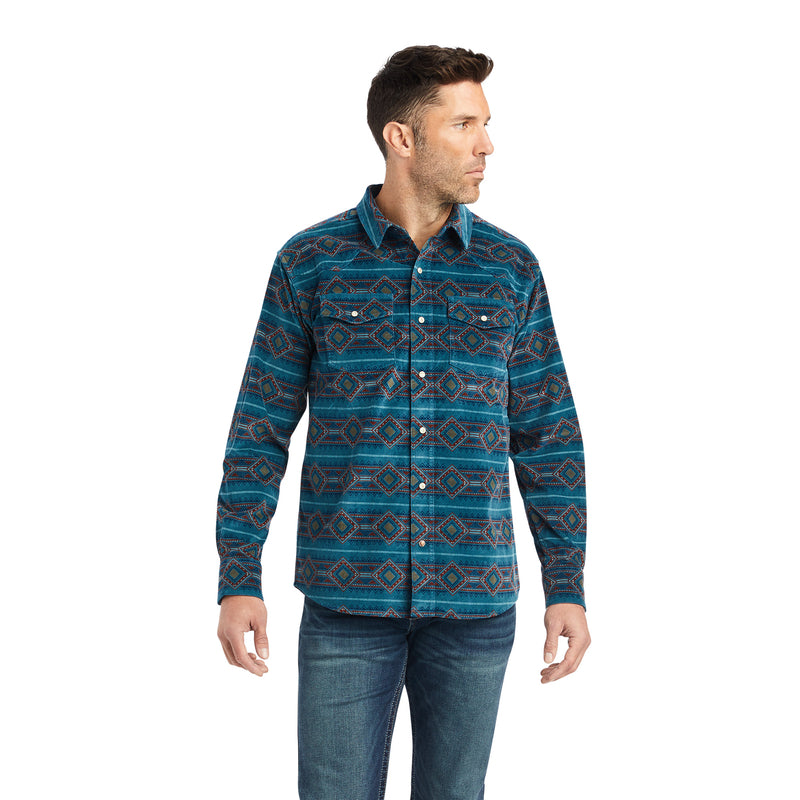 Ariat Men's Hawkeye Corduroy Stretch Retro Fit Long Sleeve Shirt, Sylvan Teal