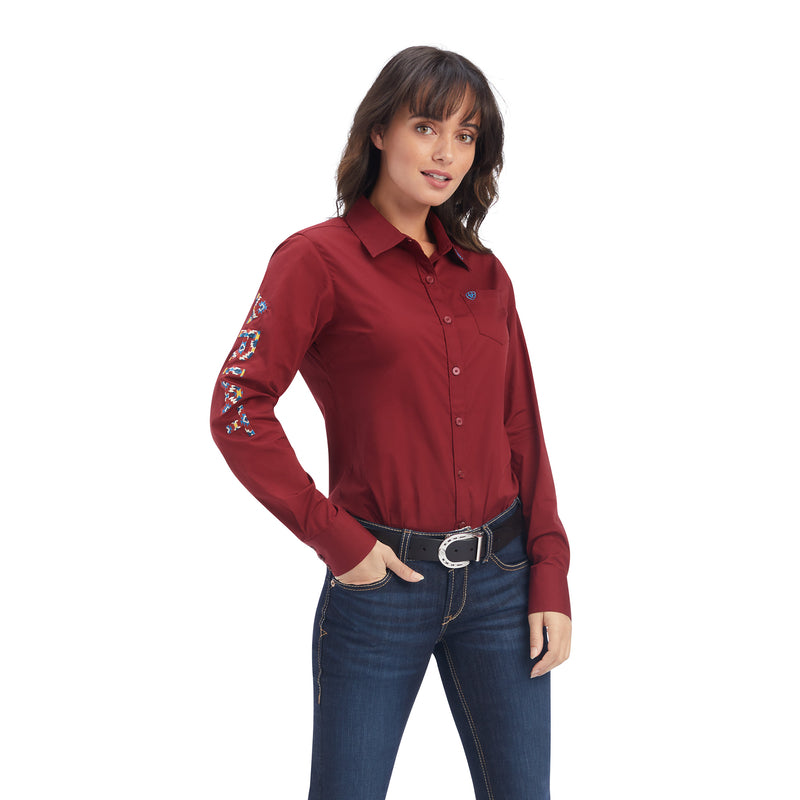 Ariat Women's Wrinkle Resist Team Kirby Stretch Shirt, Rouge Red