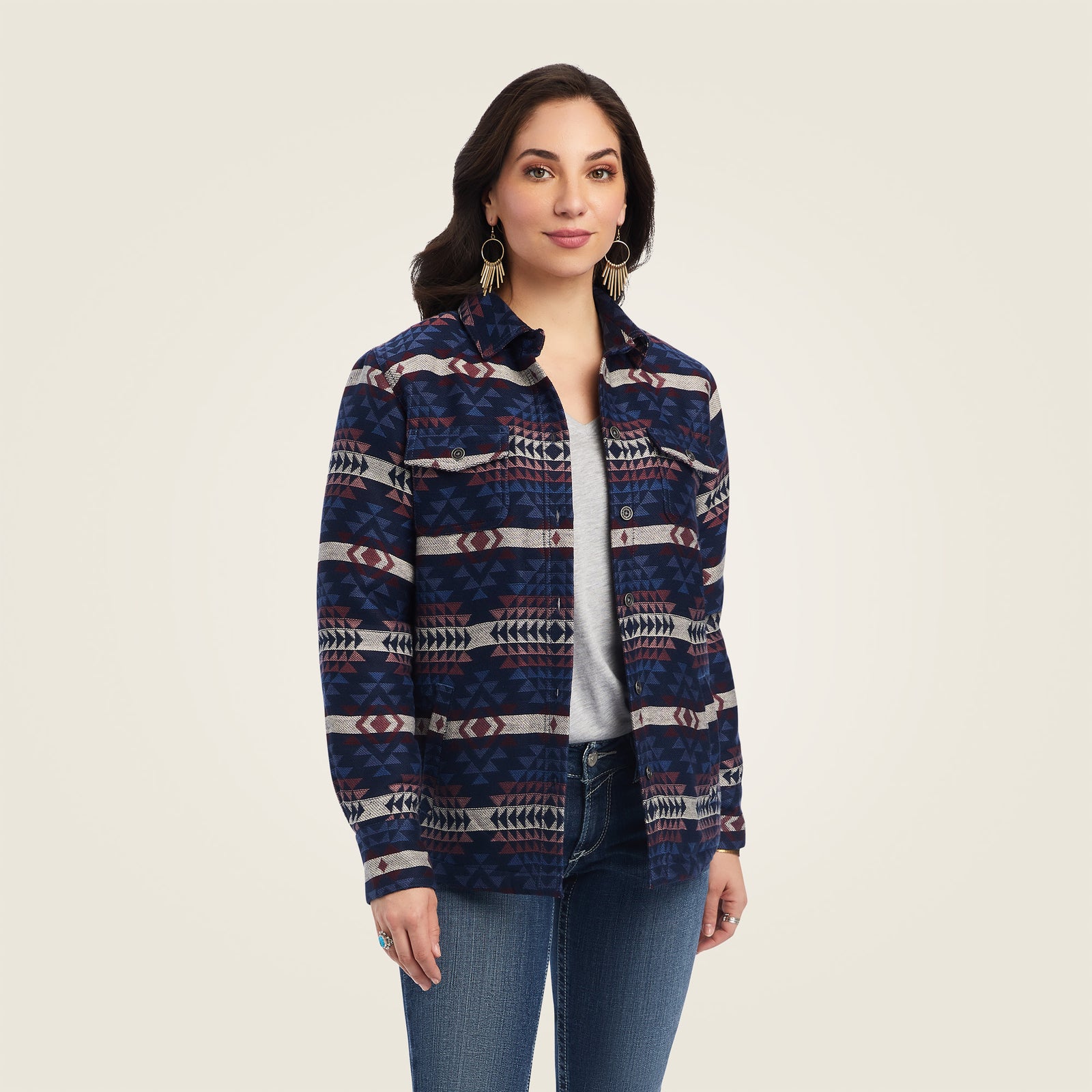 Ariat Women's R.E.A.L. Shacket Shirt Jacket, Mountain Peak Jacquard