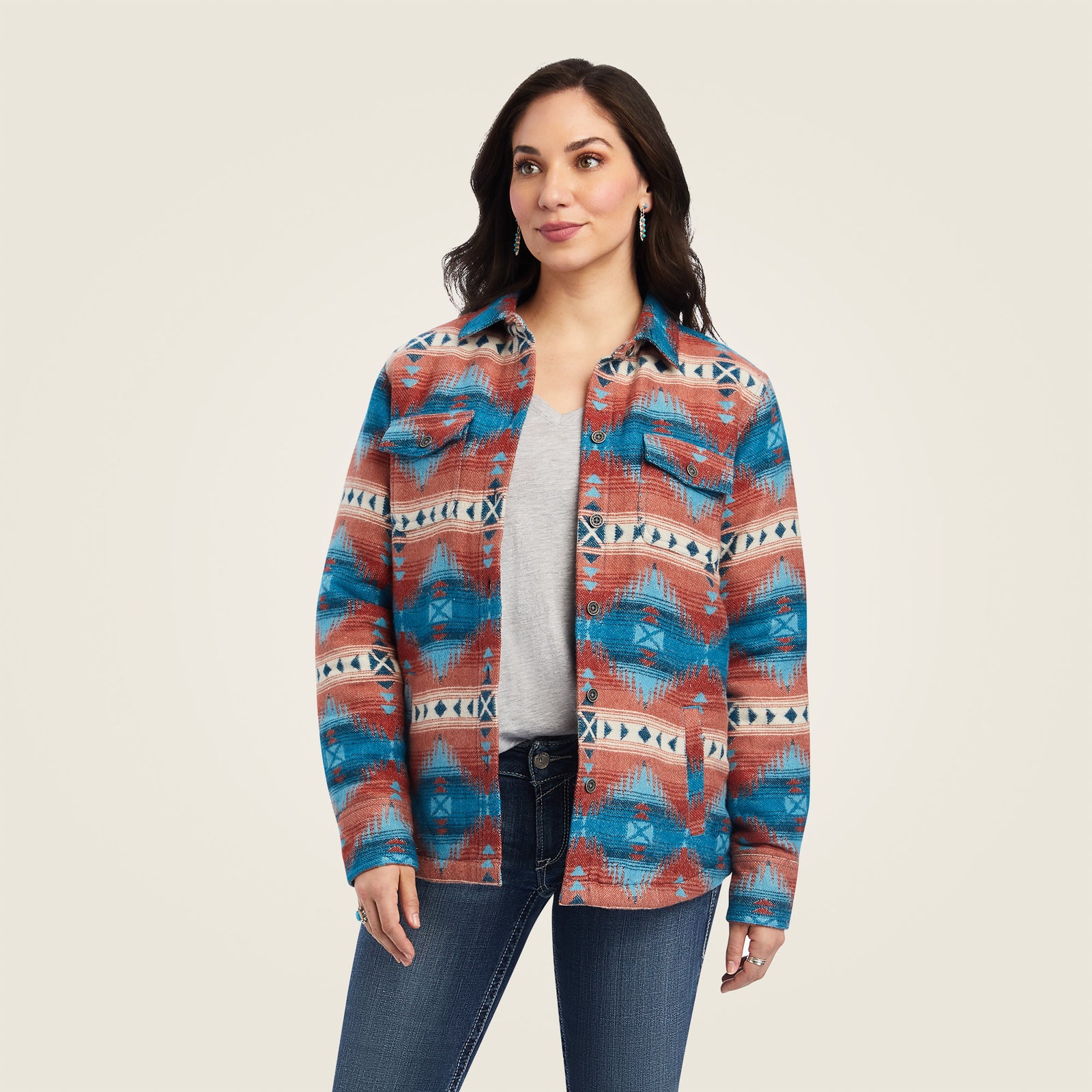 Ariat Women's R.E.A.L. Shacket Shirt Jacket, Fiery Jacquard
