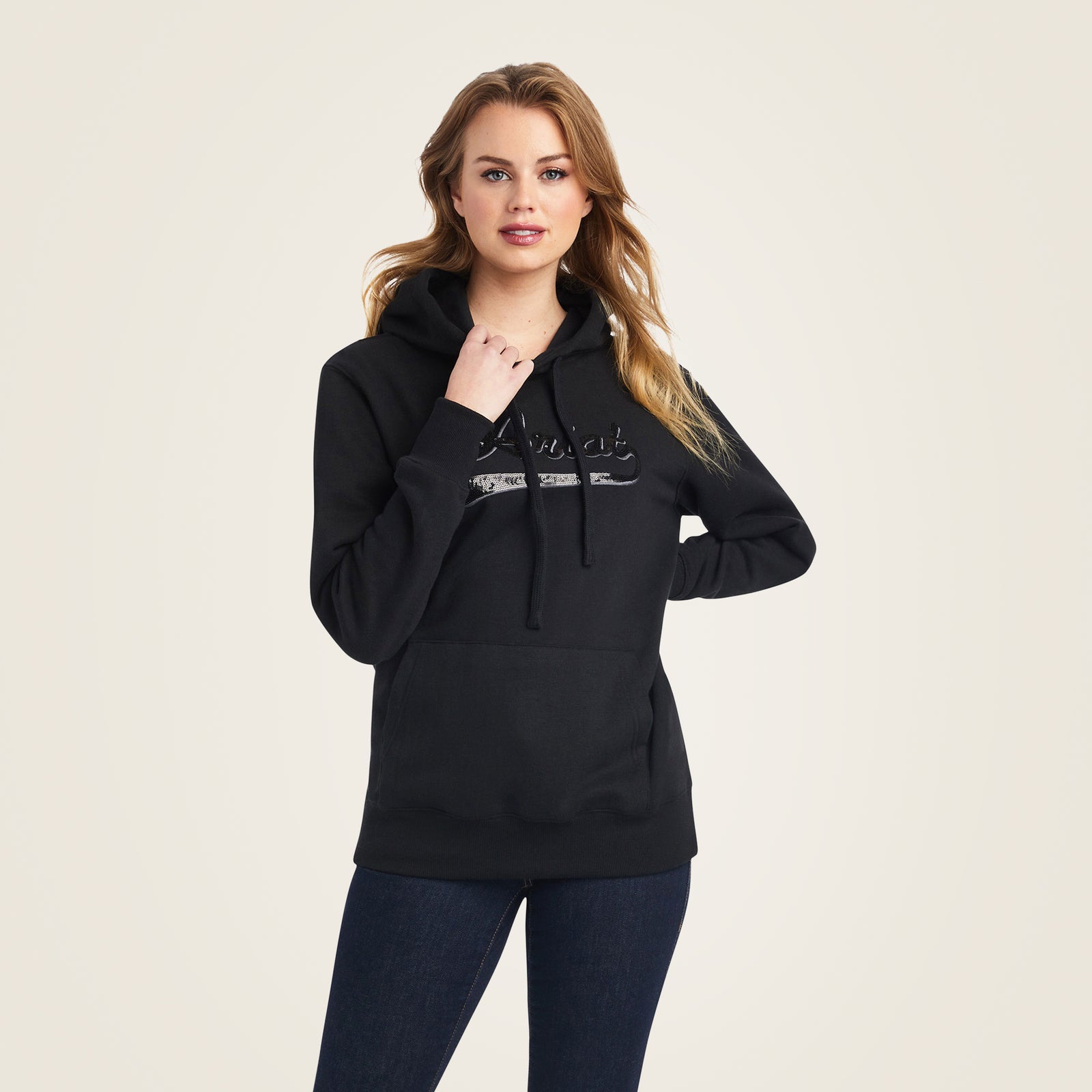 Ariat Women's REAL Sequin Logo Hoodie, Black