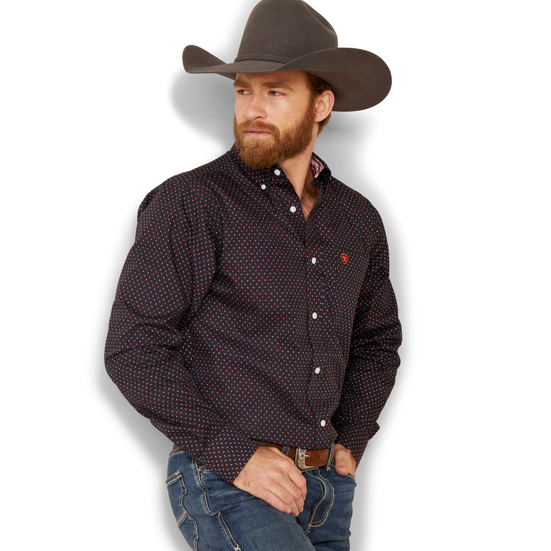 Ariat Men’s Wrinkle Free Vander Fitted Fit Long Sleeve Shirt, Moonless Night