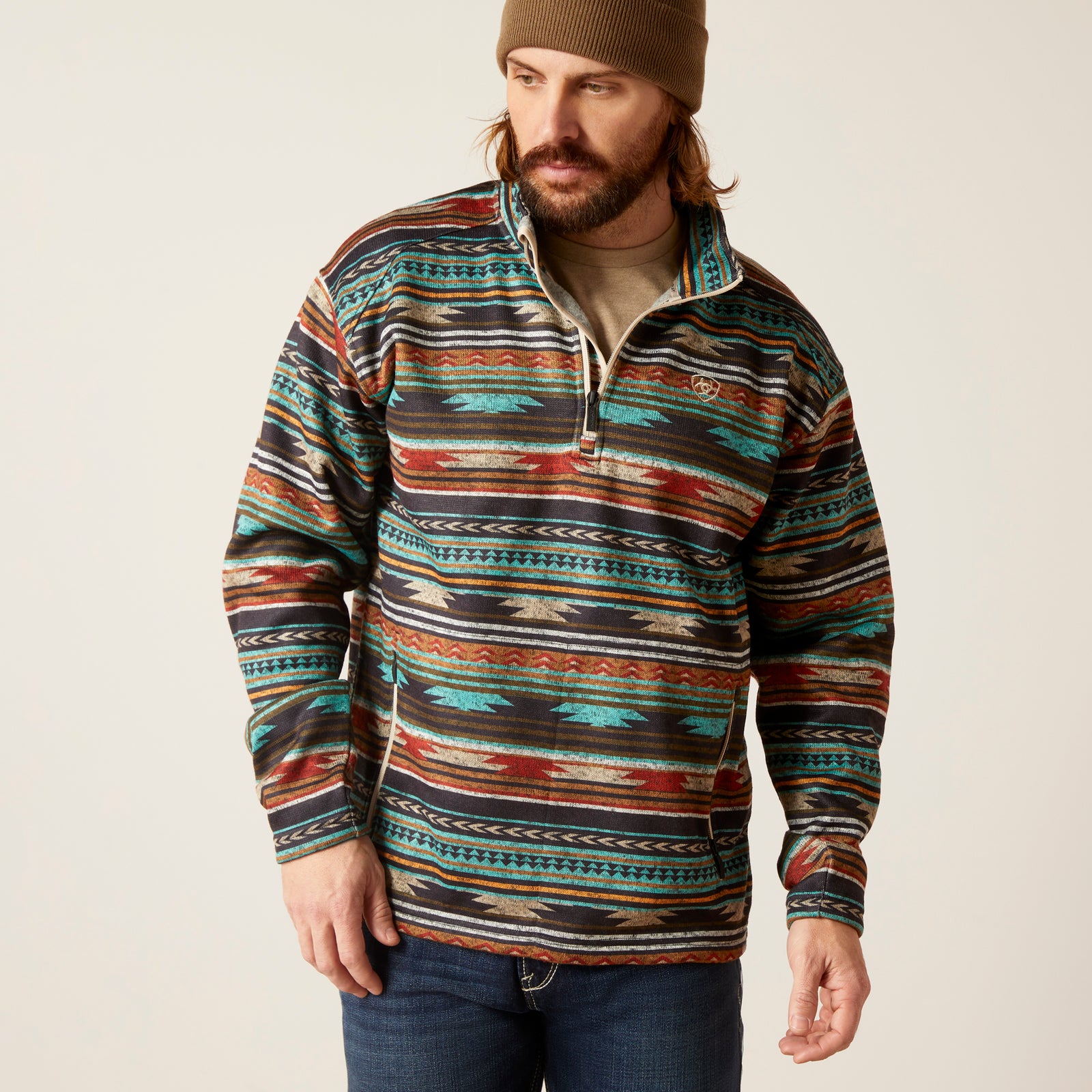 Ariat Men's Caldwell 1/4 Zip Sweater, Biscay Bay Serape