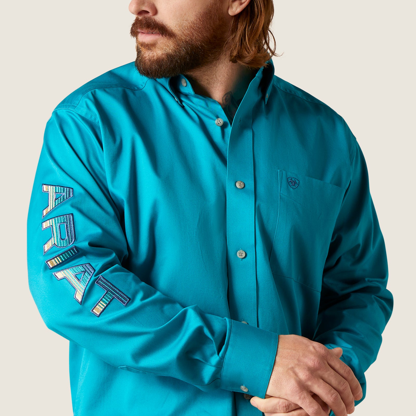 Ariat Men's Team Logo Twill Classic Fit Long Sleeve Shirt, Enamel Blue