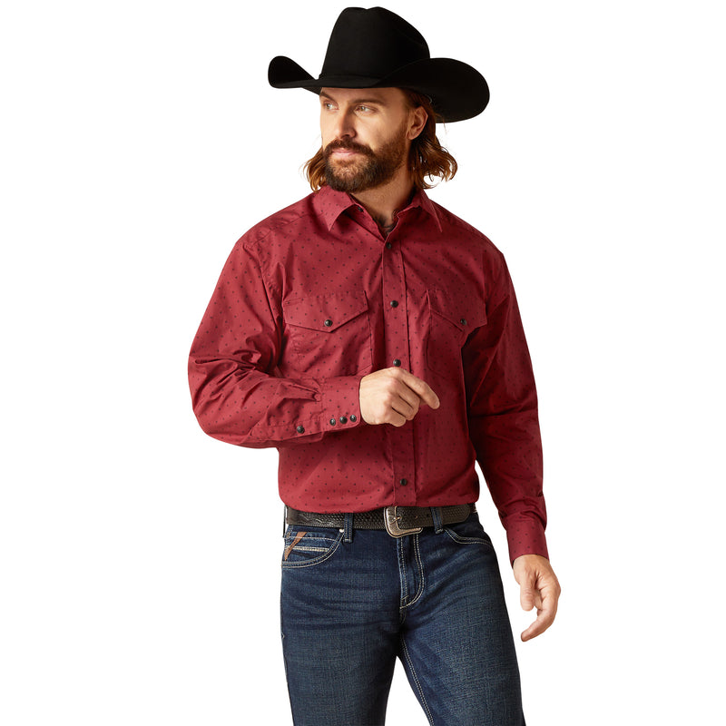 Ariat Men’s Norwin Classic Fit Snap Long Sleeve Shirt, Tibetan Red