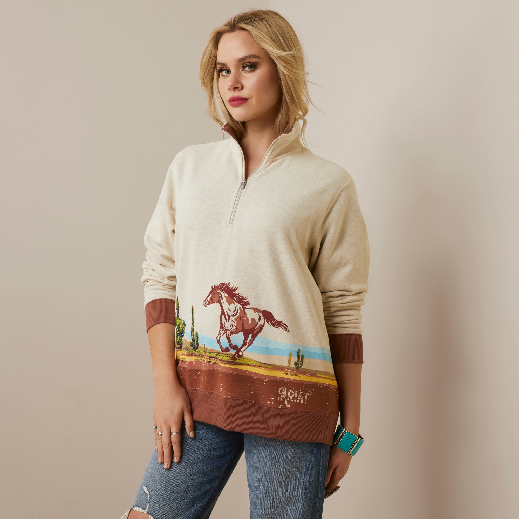 Ariat Women's Wild Horse Sweatshirt, Oatmeal Heather