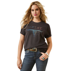 Ariat Women's Patina Steer Tee, Washed Black