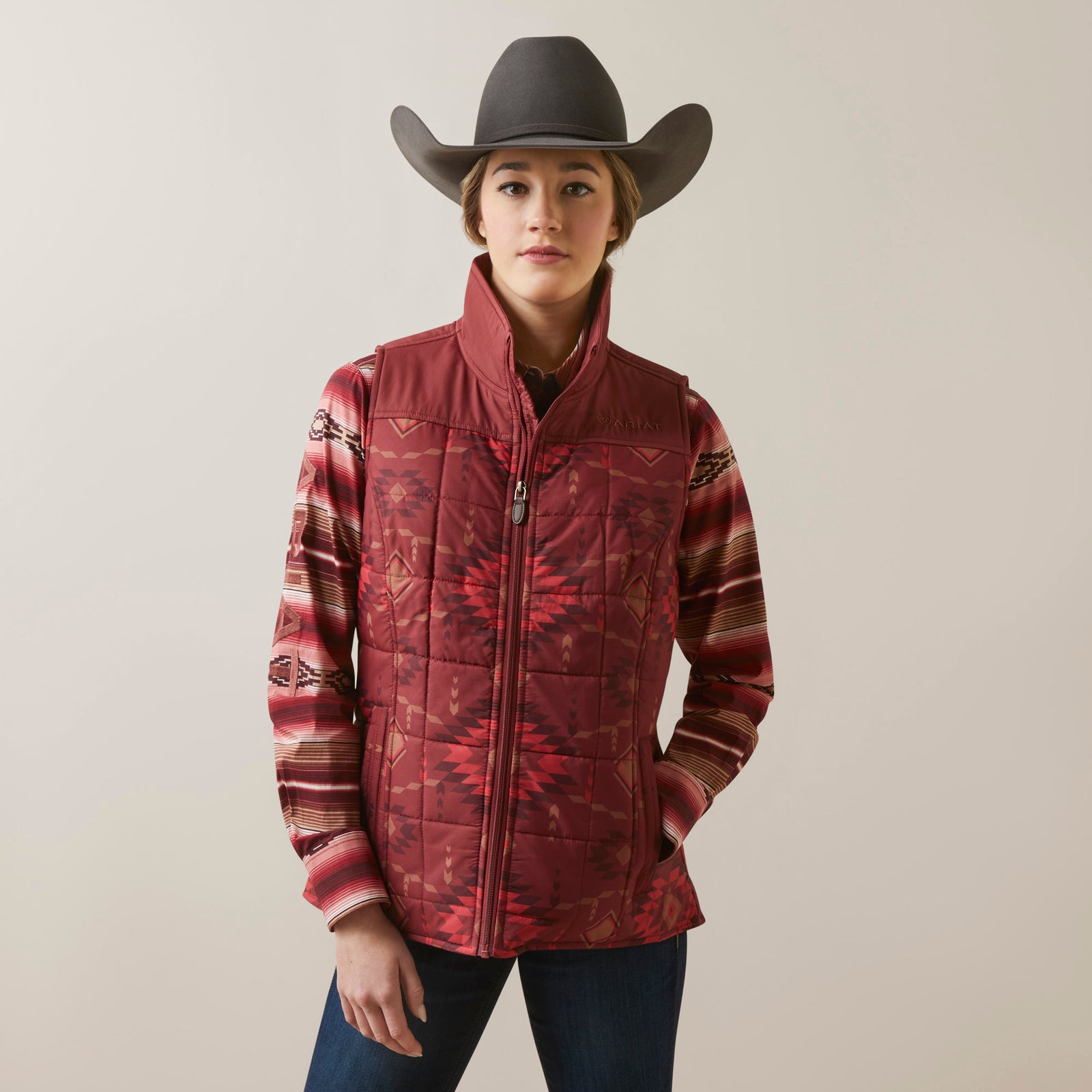 Ariat Women's REAL Crius Vest, Burnt Rose Print
