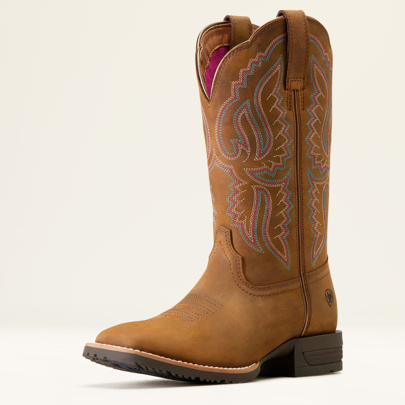 Ariat Women's Hybrid Ranchwork Wide Square Toe Western Boot, Distressed Tan