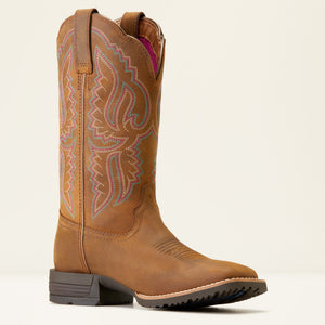 Ariat Women's Hybrid Ranchwork Wide Square Toe Western Boot, Distressed Tan