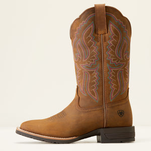 Ariat Women's Hybrid Ranchwork Wide Square Toe Western Boot, Distressed Tan