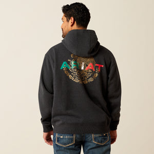 Ariat Men's Mexico Flag Lockup Hoodie, Black Heather