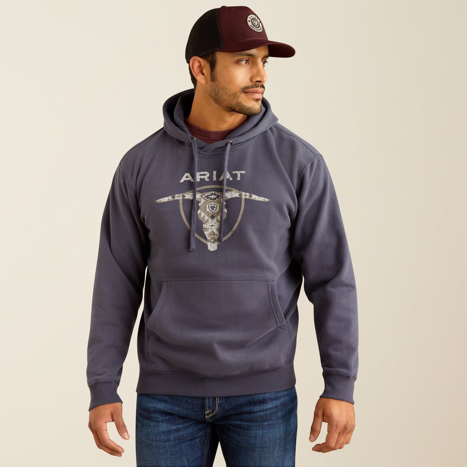 Ariat Men's Southwestern Longhorn Hoodie, Odyssey Grey
