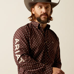 Ariat Men's Team Logo Koen Fitted Fit Long Sleeve Shirt, Brown|Tan