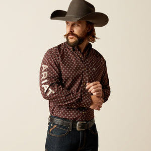 Ariat Men's Team Logo Koen Fitted Fit Long Sleeve Shirt, Brown|Tan