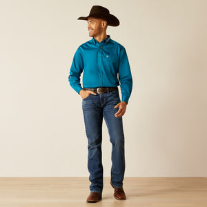 Ariat Men's Team Logo Twill Classic Fit Long Sleeve Shirt, Dark Teal|White