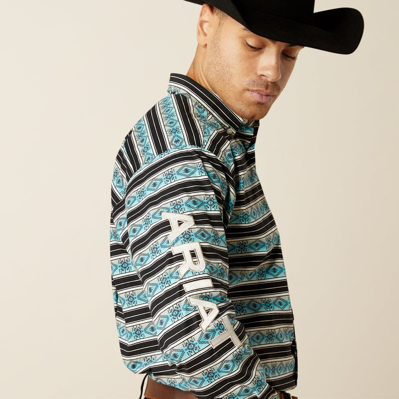 Ariat Men's Team Logo Osborne Classic Fit Long Sleeve Shirt, Turquoise|White
