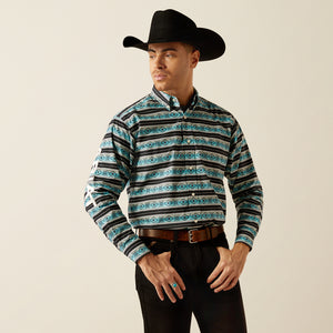 Ariat Men's Team Logo Osborne Classic Fit Long Sleeve Shirt, Turquoise|White