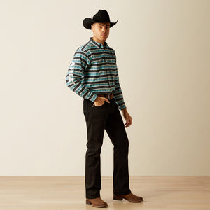 Ariat Men's Team Logo Osborne Classic Fit Long Sleeve Shirt, Turquoise|White