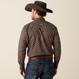 Ariat Men's Team Logo Oak Classic Fit Long Sleeve Shirt, Brown|Light Blue