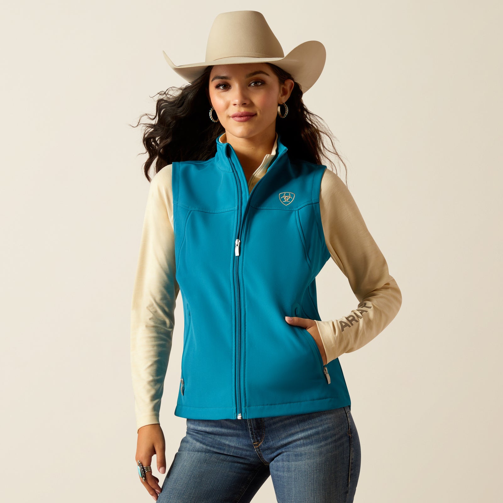 Ariat Women's New Team Softshell Vest, Ocean Depths/Retro Ranch Print